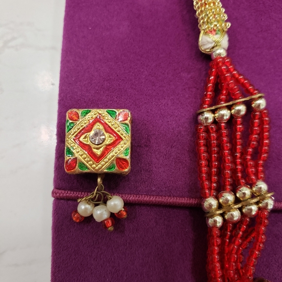 New 💖 Red and Green Ethnic Indian Kundan Rajasthani Necklace with Earri… - Picture 4 of 4